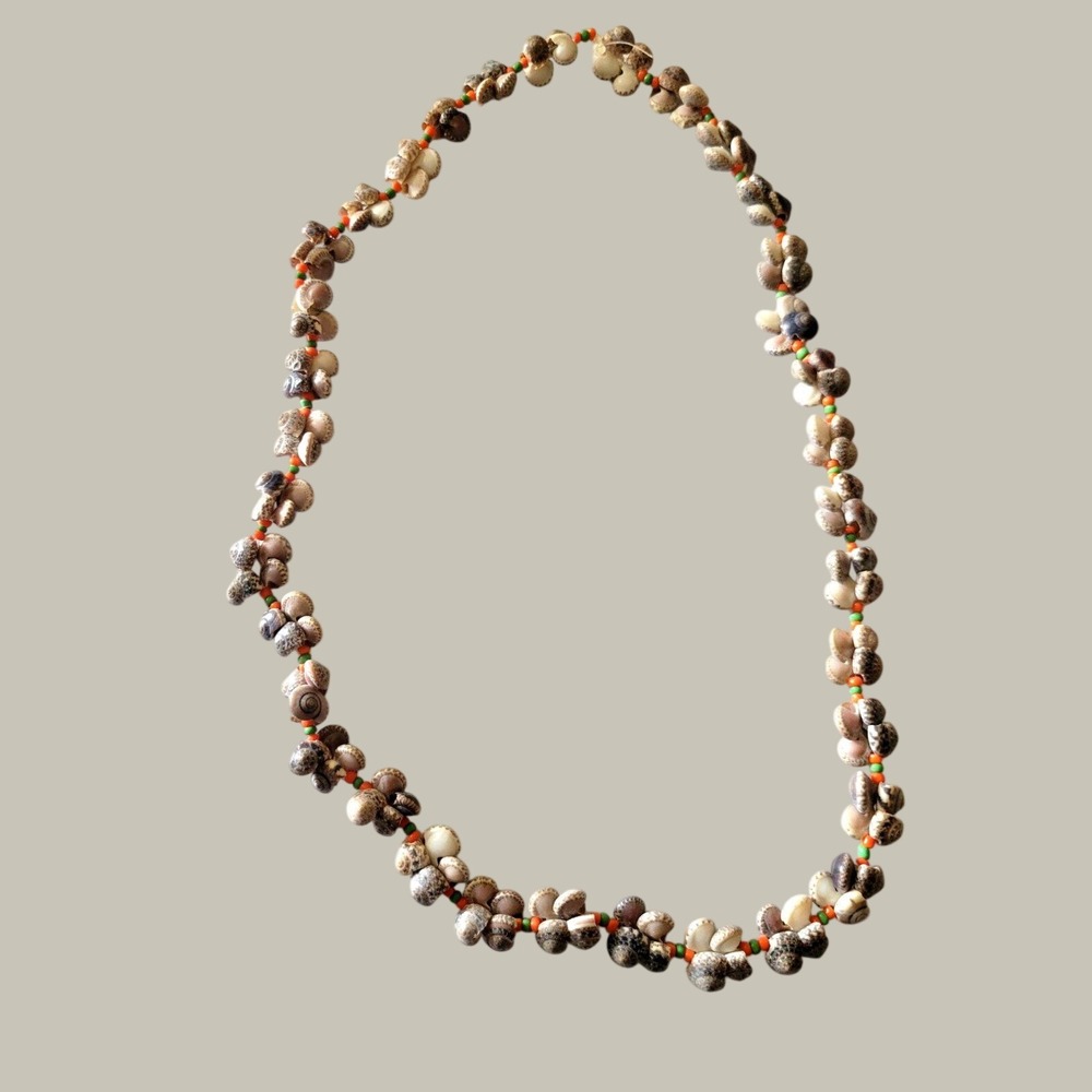Shell Necklace Vintage Boho Beach Nautical Coastal Tan Brown Orange